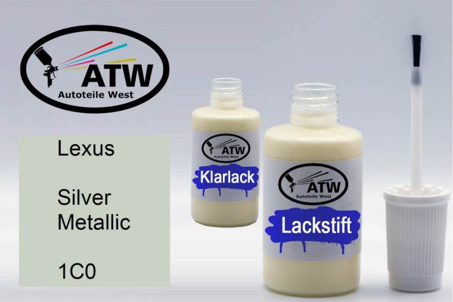 Lexus, Silver Metallic, 1C0: 20ml Lackstift + 20ml Klarlack - Set, von ATW Autoteile West.